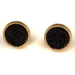Round Druzy Stud Earrings Black